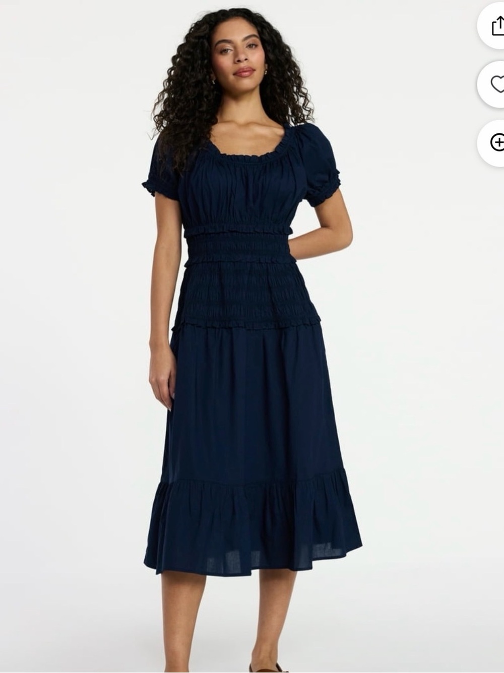 Time and Tru Women's Smocked Cotton Peasant Dress with Short Sleeves